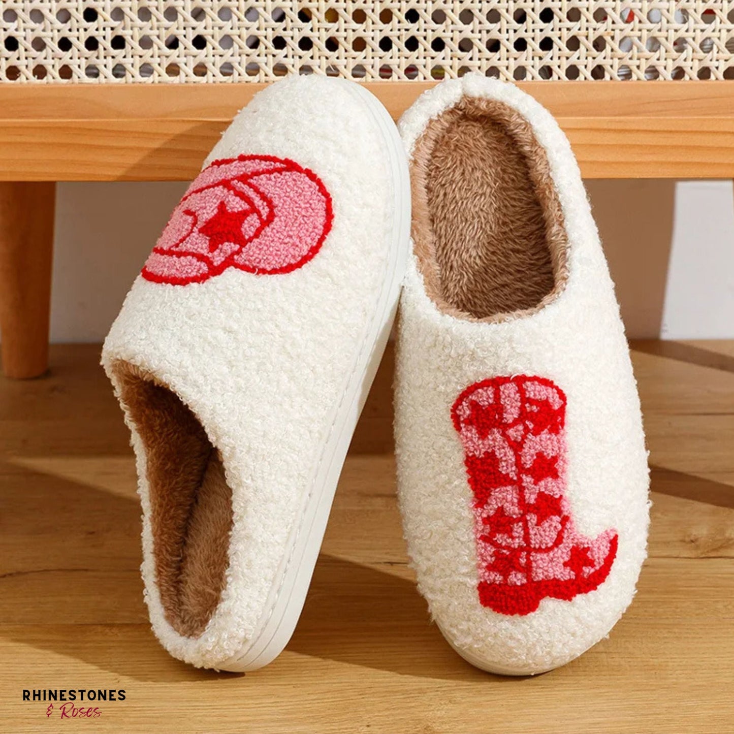 Pink and red cosy cowgirl cowboy hat an boot slippers