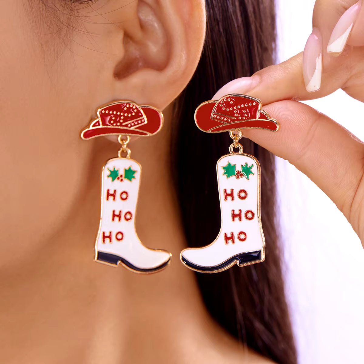 Red and white Christmas cowboy earrings