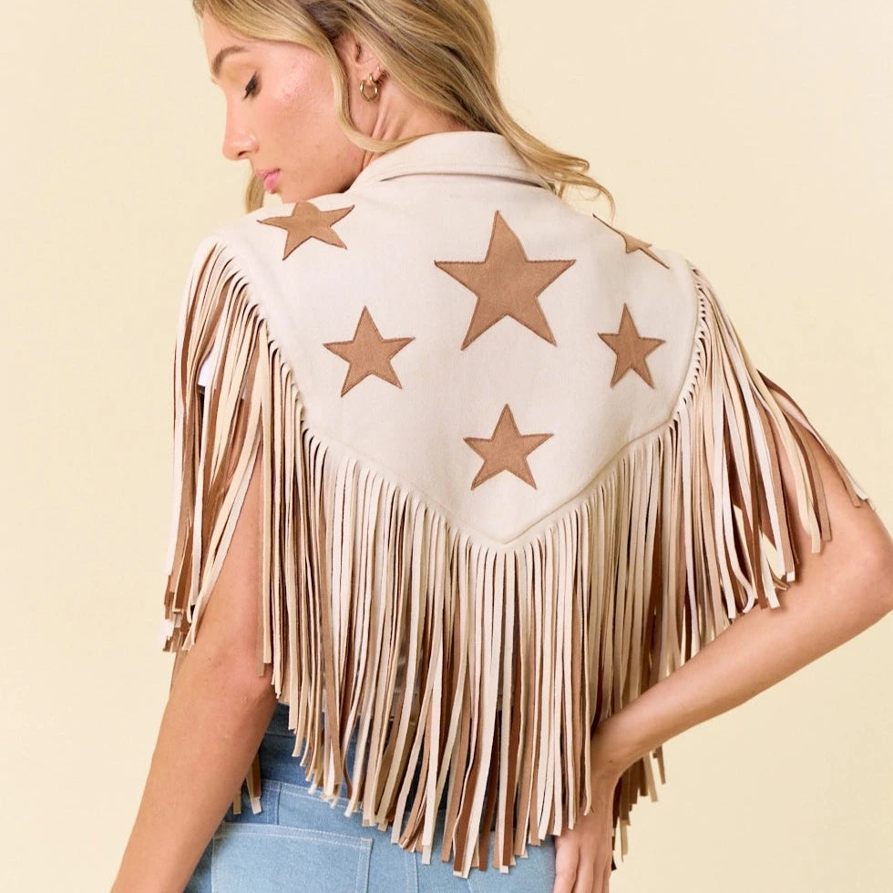 Cream and Brown Star Cape Mono Shrug