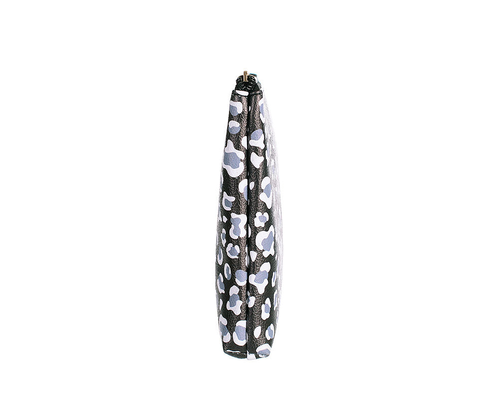 Side profile of leopard print make-up bag