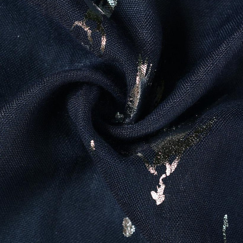 Close up of ballerina print blue scarf