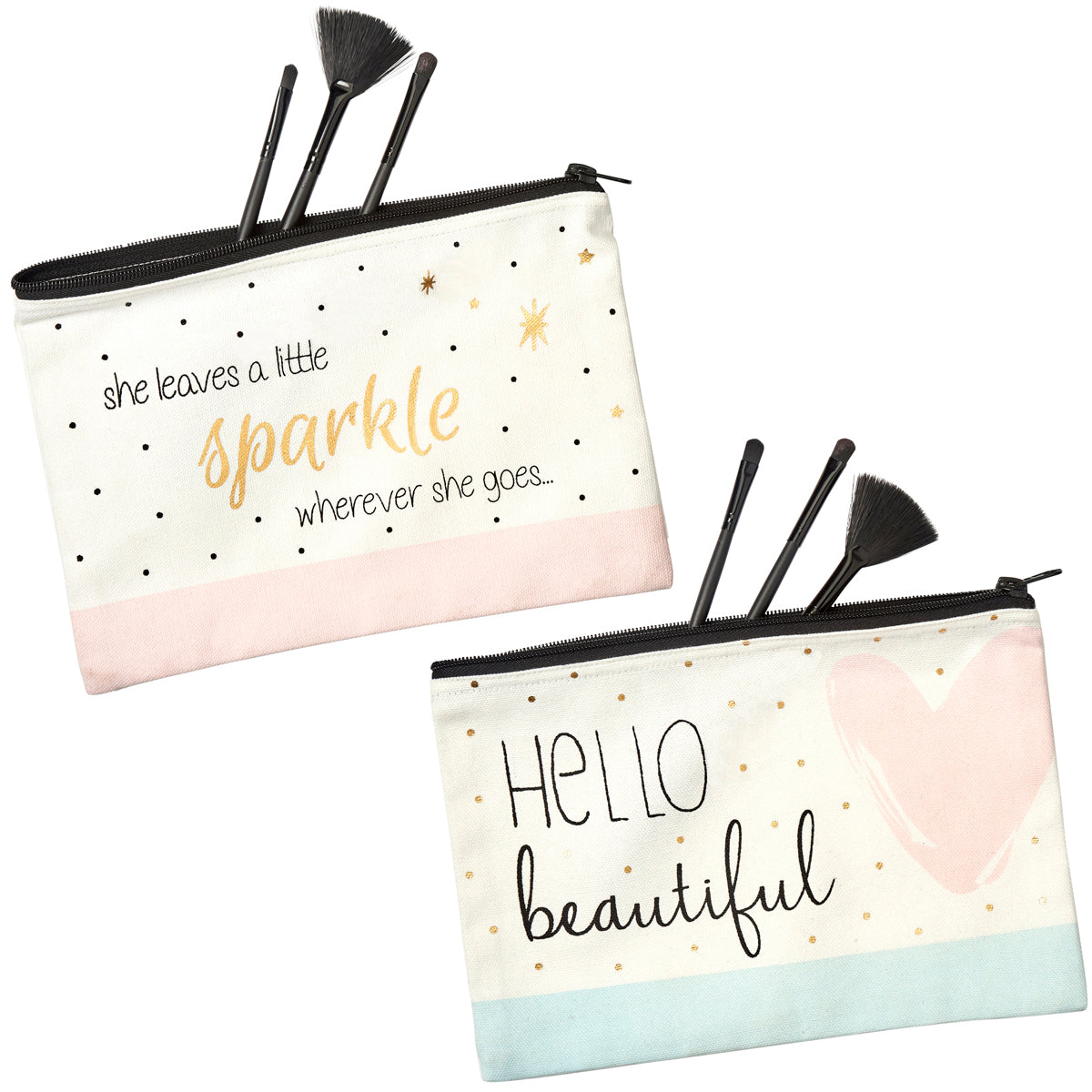 Large Canvas Make Up Bag Choice of slogans: She Leave a Little Sparkle Wherever She Goes or Hello Beautiful