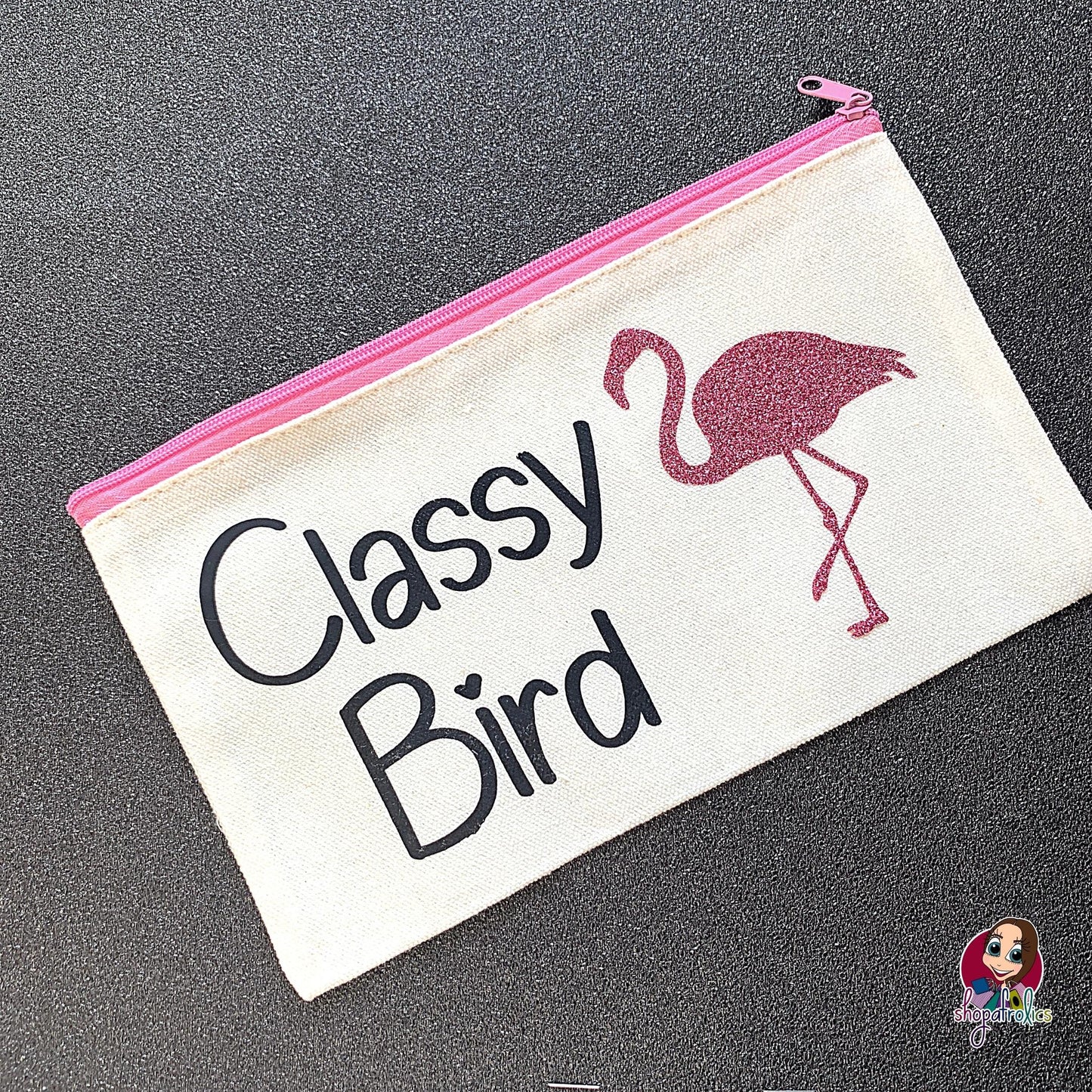 Pink flamingo classy bird cosmetic bag