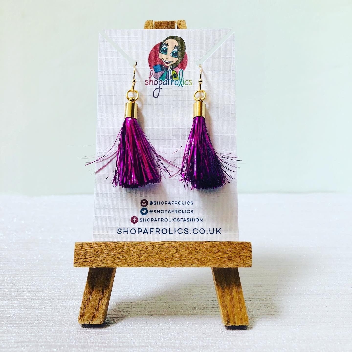 Cerise Pink Tinsel Tassel Drop Earrings