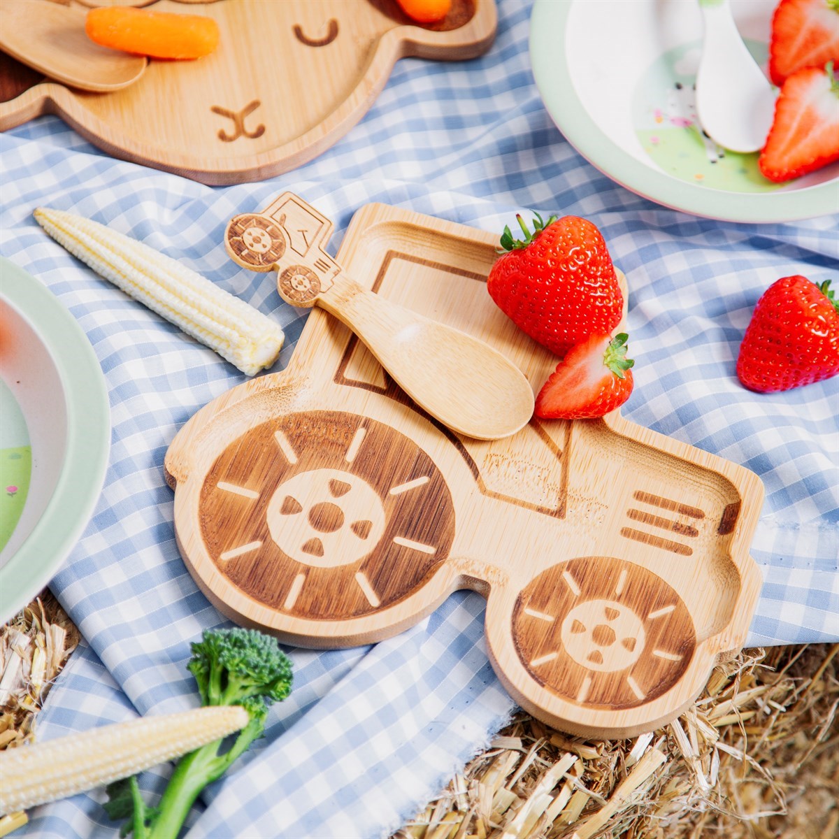 Bamboo baby kid's tractor eco friendly plates