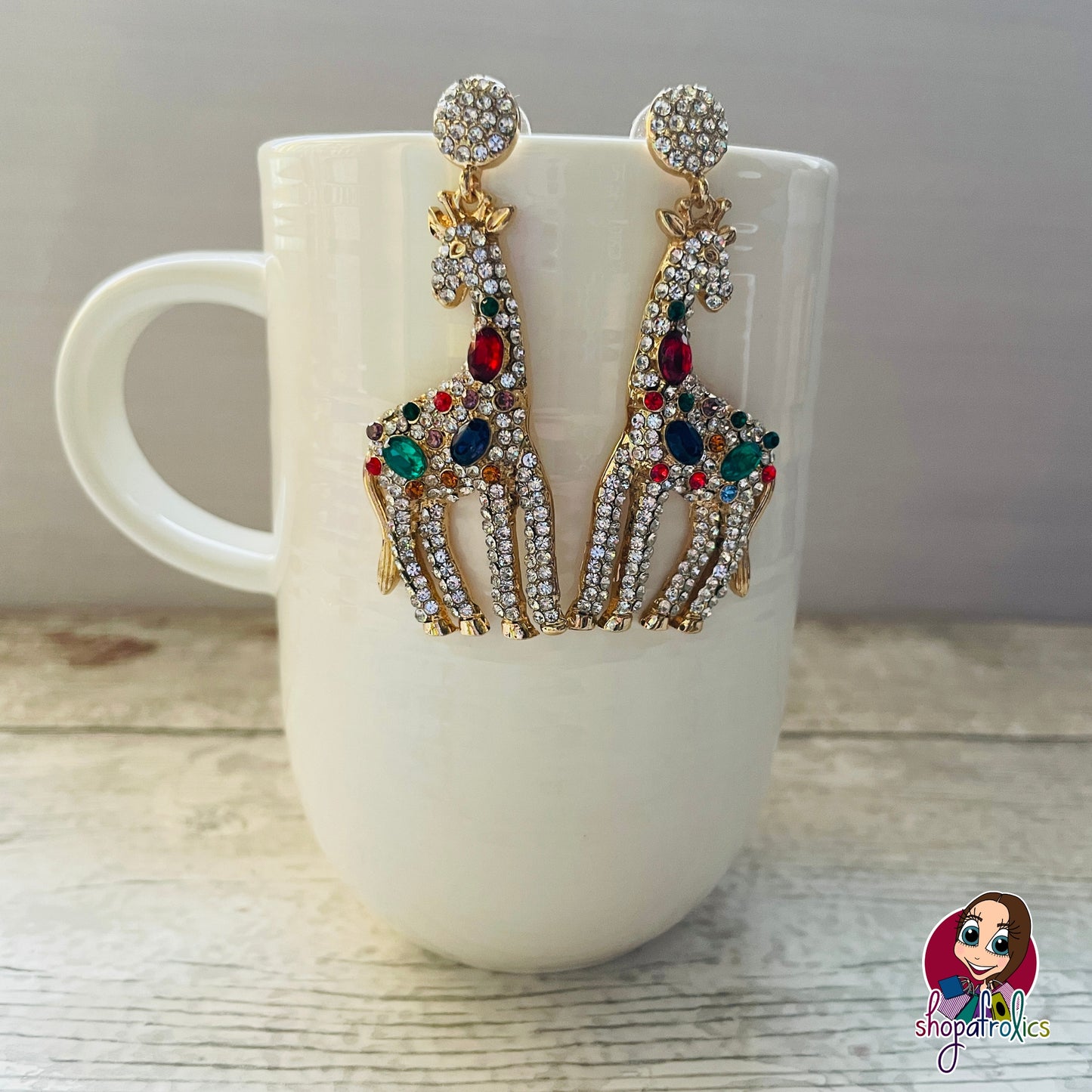 Gorgeous giraffe large rhinestone earrings with colour spots