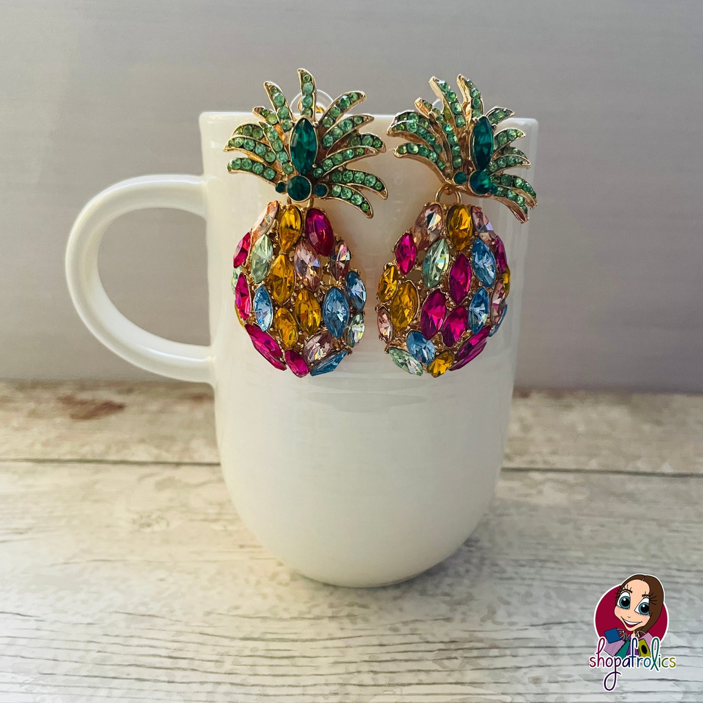 Multicolour large pineapple rhinestone earrings