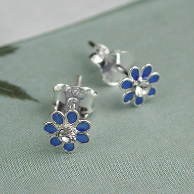 Dainty Sterling Silver Flower Earrings - Choice of Colours