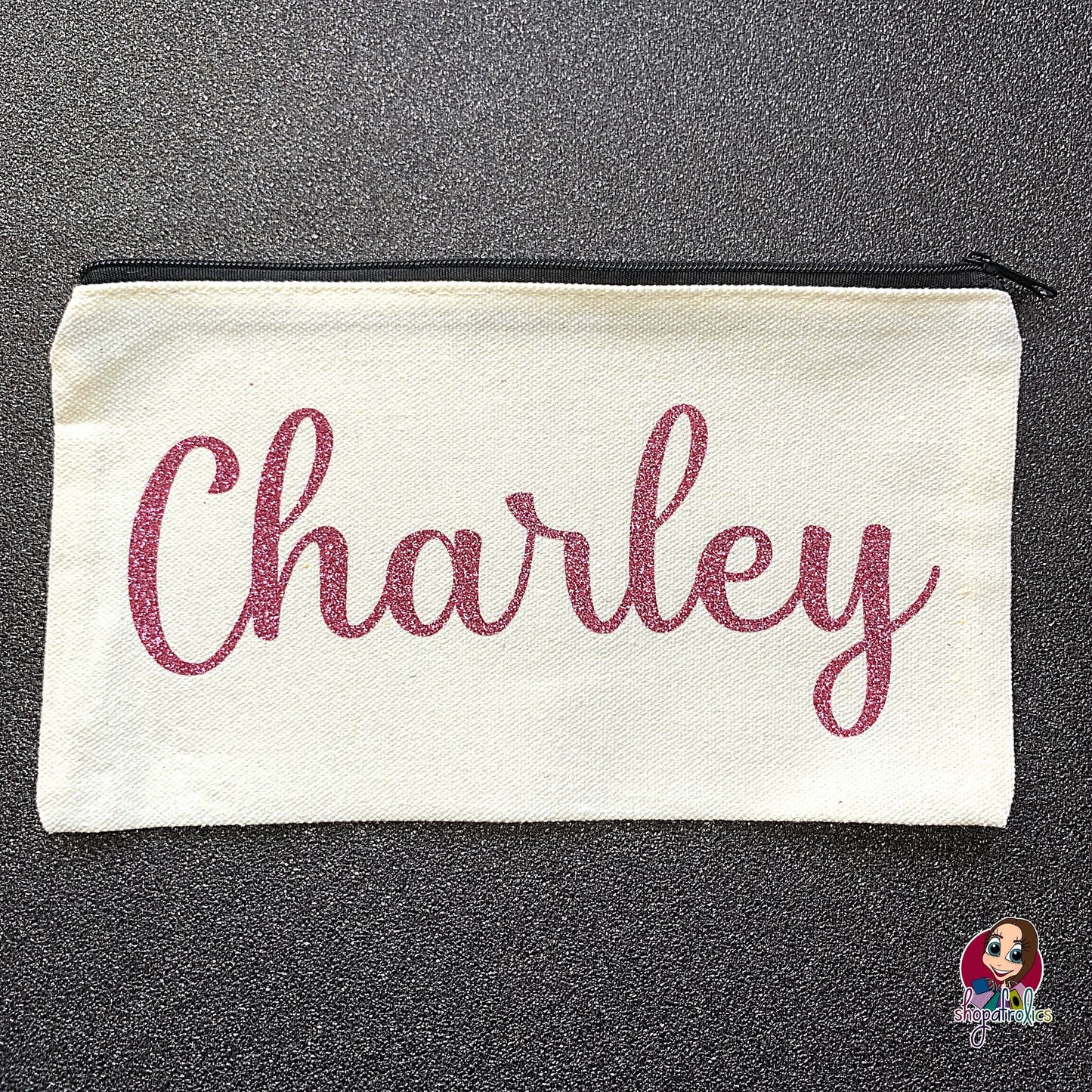 Make up bag with glitter name on it