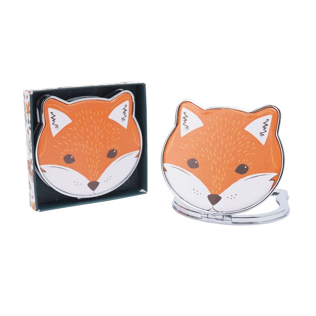 Fabulously foxy compact mirror in the shape of a fox head.