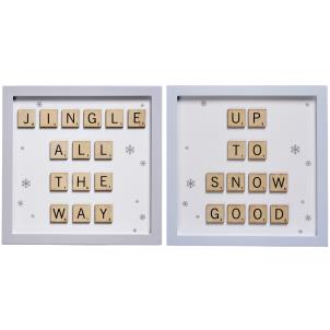 Fun scrabble letters sign in choice of Christmas slogans - Jingle all the way or Up to snow good