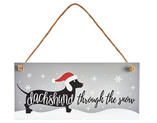 Dachschund through the snow sign