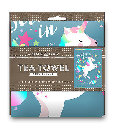 Believe in Unicorns Tea Towel in packaging