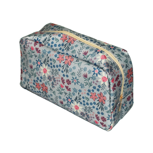 Grey flower cosmetic bag