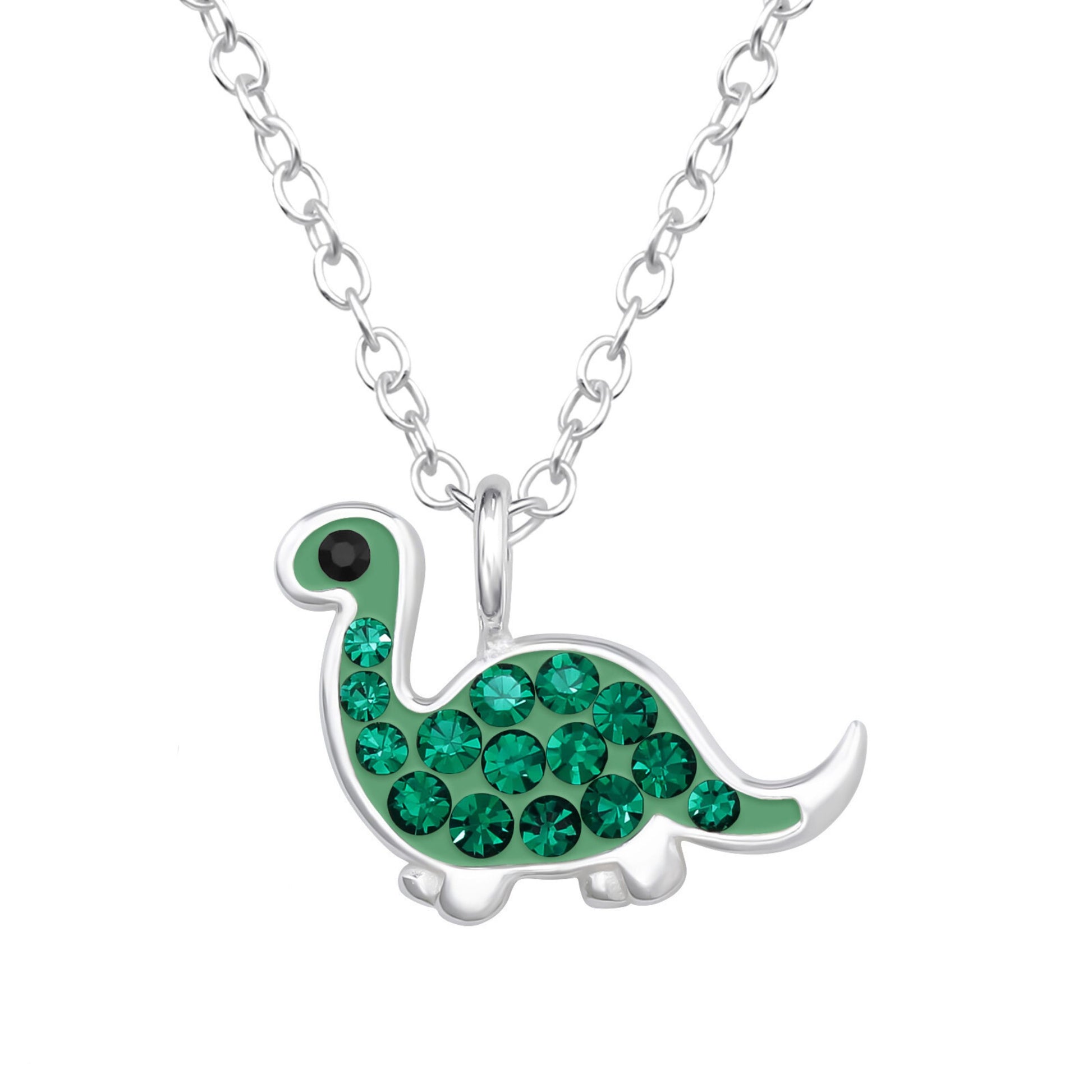 Dinosaur necklace with green crystals