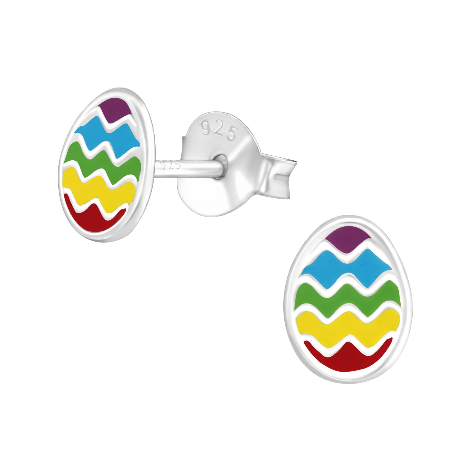 Primary colour easter eggs earrings with zig zag pattern