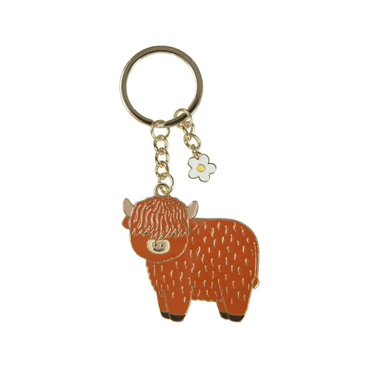 Brown Highland cow keyring