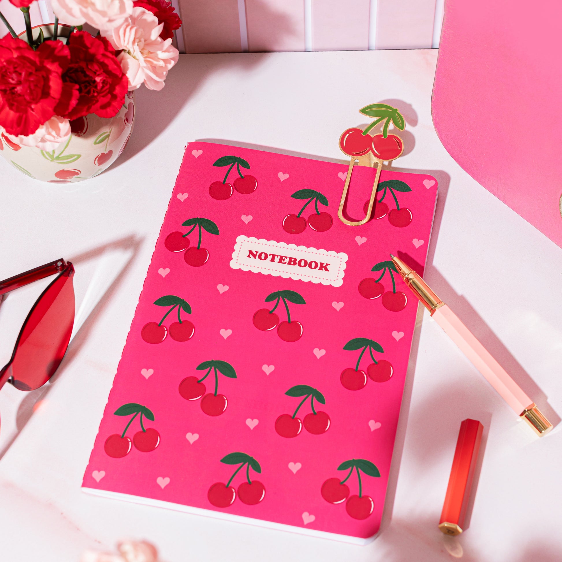 Lovely cherry print lined paperback notebook