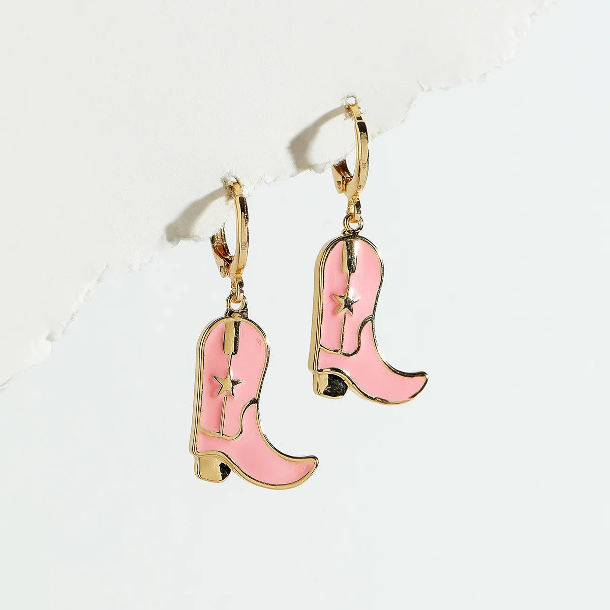 Pink Enamel Cowboy Boots Drop Earrings