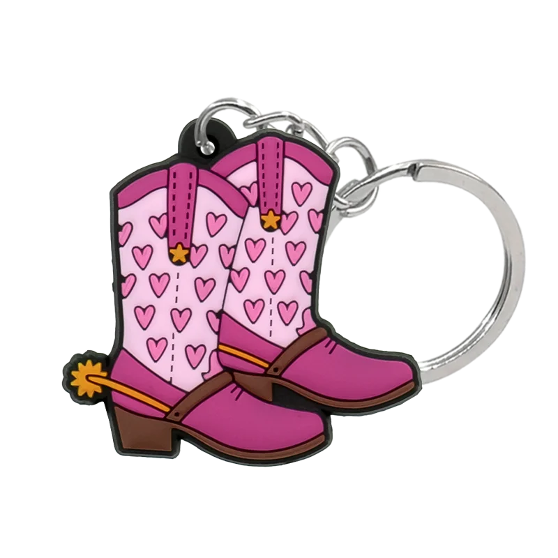 Pair of pink heart cowboy boots keyring