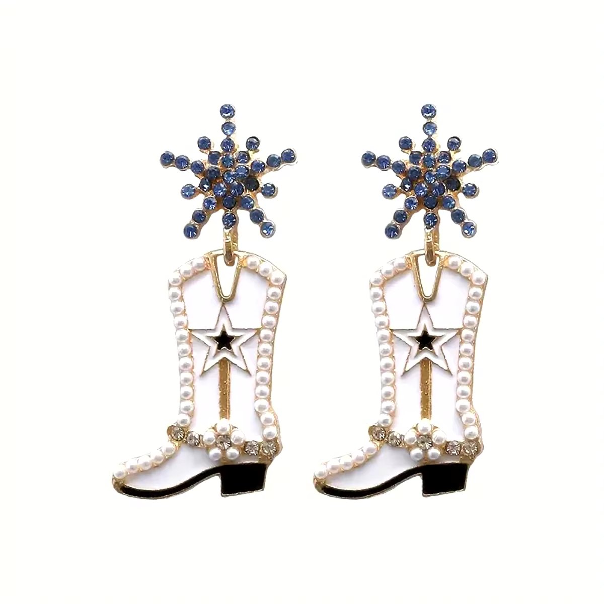 White and blue snowflake Elsa cowboy boots