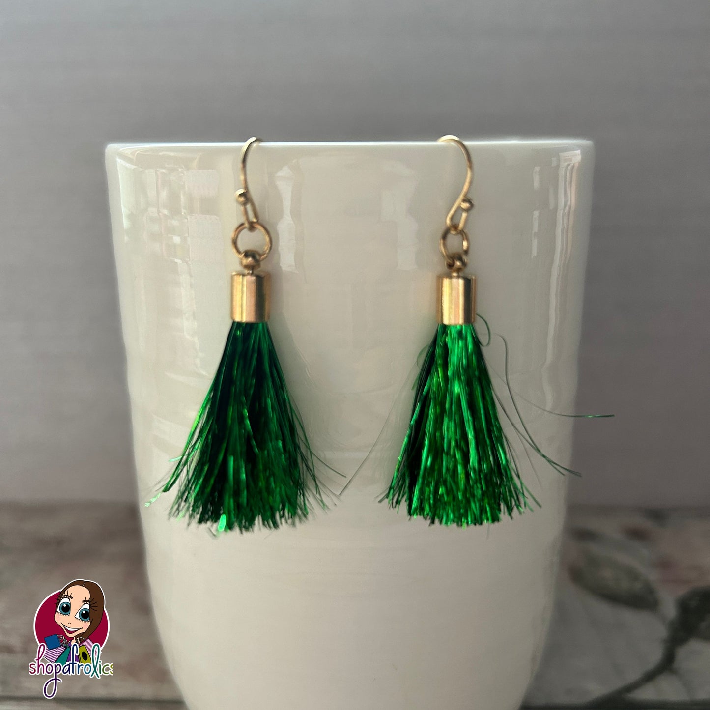 Handmade Tinsel Tassel Earrings - Gold with Choice of Colour Tassels