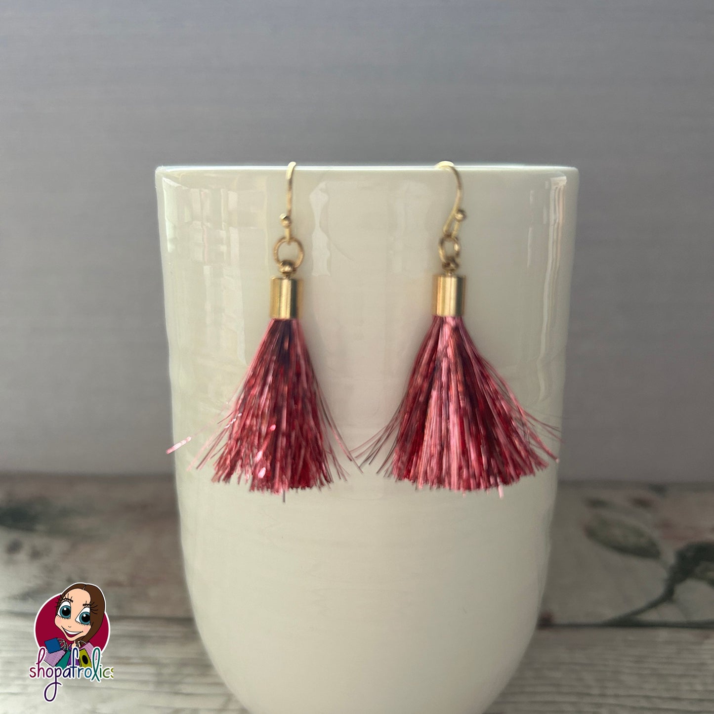 Handmade Tinsel Tassel Earrings - Gold with Choice of Colour Tassels