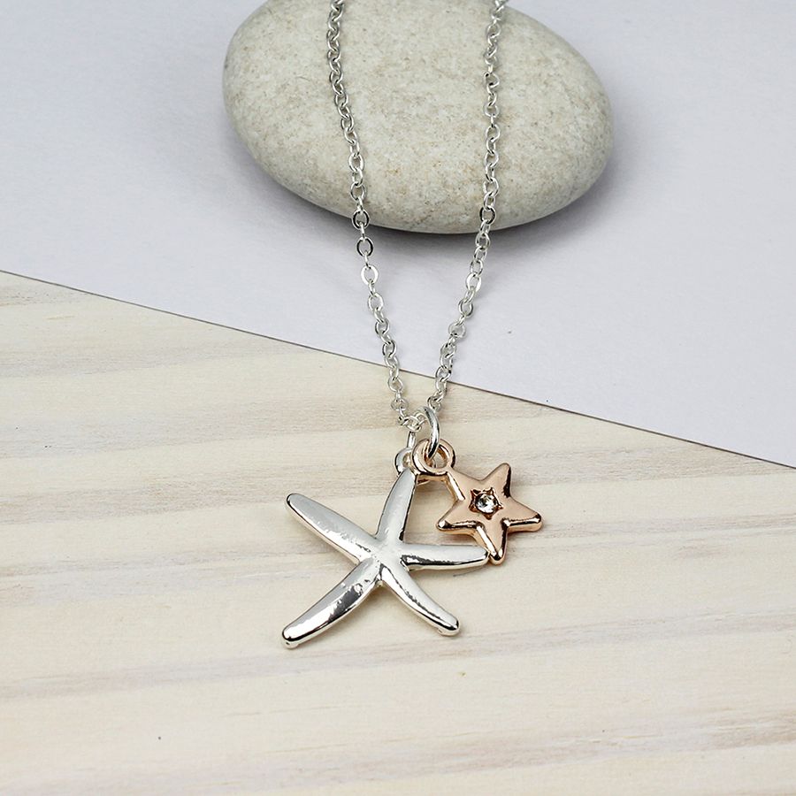 Fine chain silver plated necklace with starfish detail