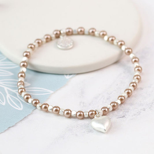 Silver Heart and Pink Pearl Bracelet