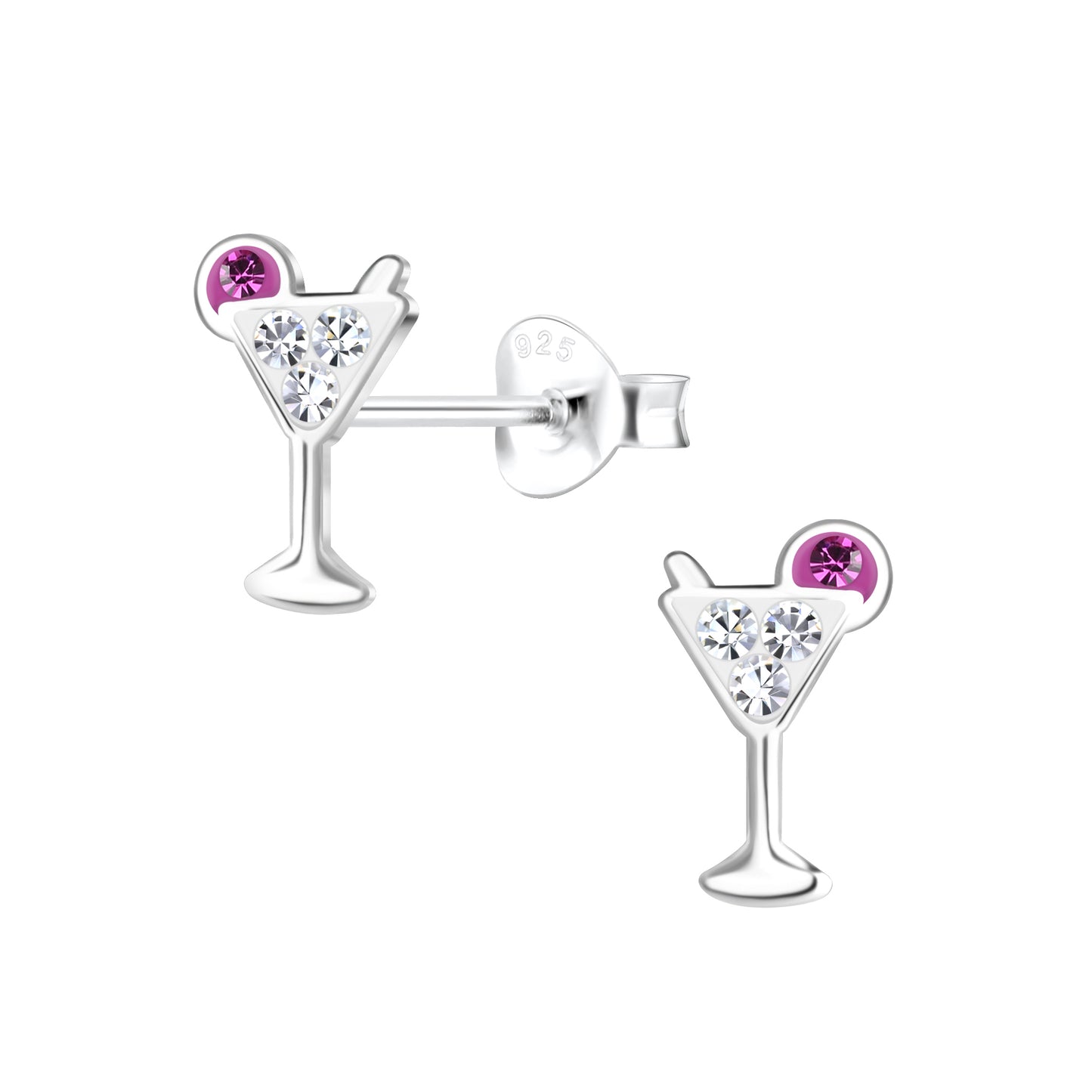 Cocktail glass martini sterling silver earrings with crystal details