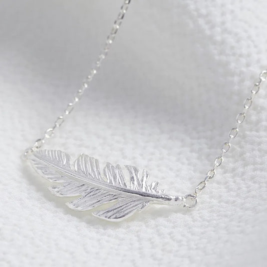 Dainty silver feather necklace