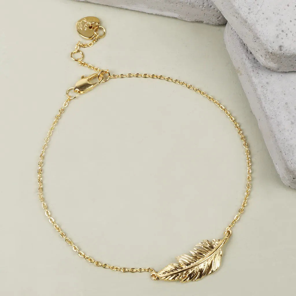 Gold plated feather bracelet