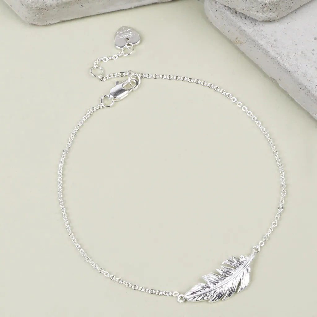 Sterling Silver Plated Feather Bracelet 