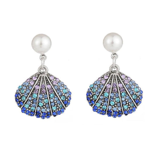 Diamante ombre effect blue shell earrings