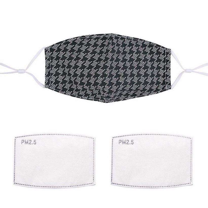 Black and White Houndstooth Cotton Face Mask
