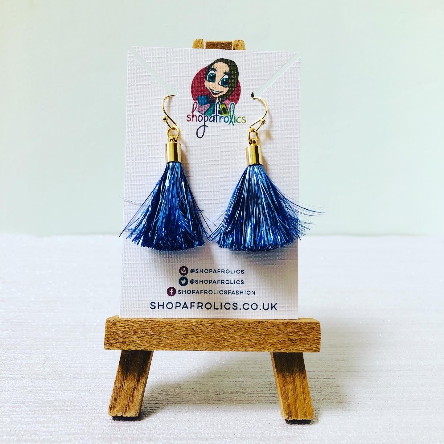 Powder Blue Tinsel Tassel Drop Earrings