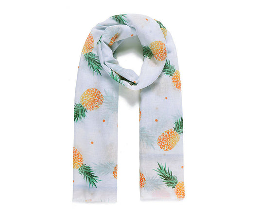 Lovely pineapple printed scarf on a soft white fabric.