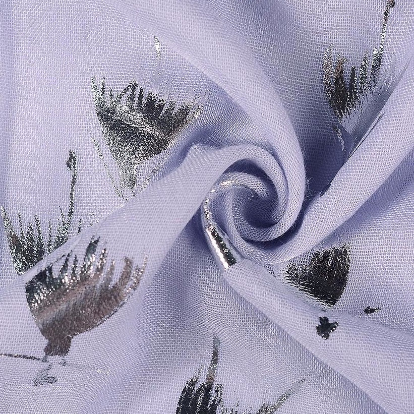 Close up of ballerina print purple scarf