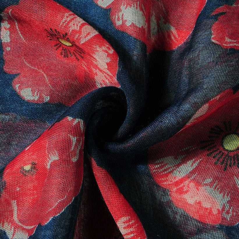 Close up of poppy print scarf
