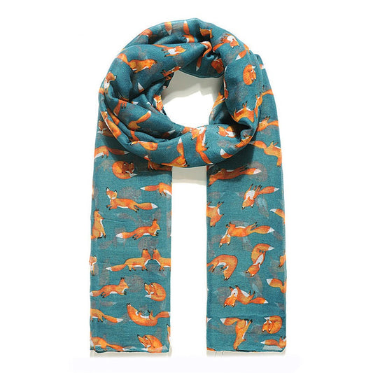 Fabulous fox print teal blue scarf
