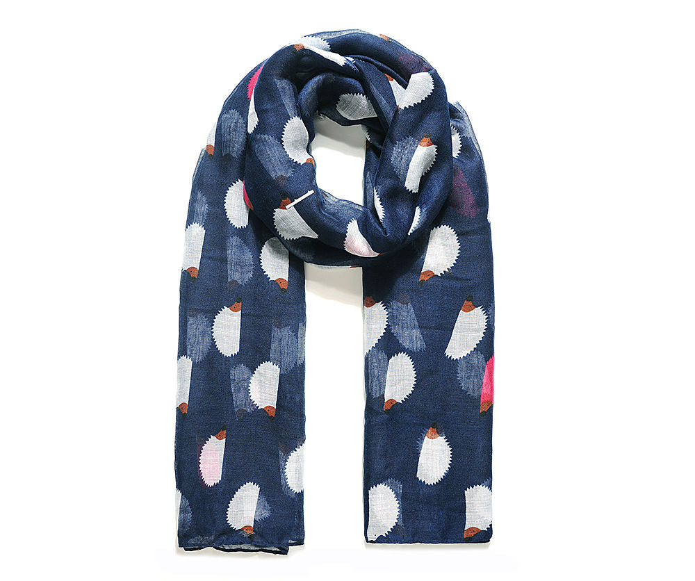 Navy scarf with white hedgehogs