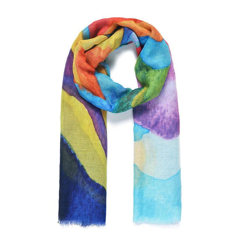 Add an injection of colour to your scarf collection with these multi-coloured rainbow mountain print.