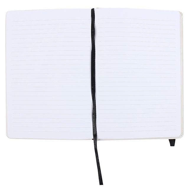 A5 hard cover notebook with monochrome and gold design and slogan: Ridiculously Good Ideas