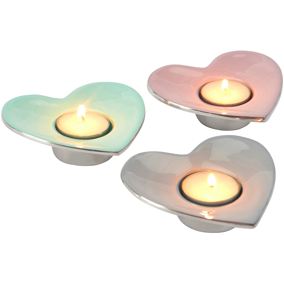 Pretty aluminium candle tea light holders in choice of colours - pink, blue or green