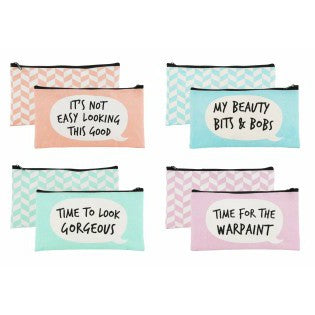 Large make up bags with speech bubble design and choice of colours and slogans