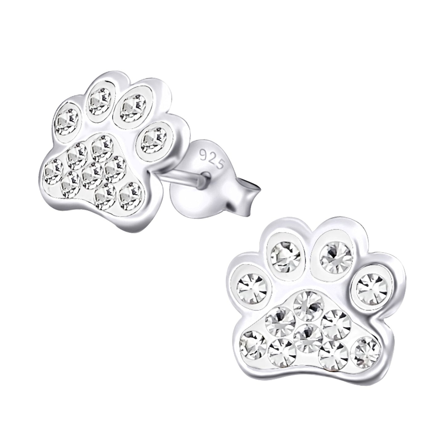 Crystal Sterling Silver Paw Earrings