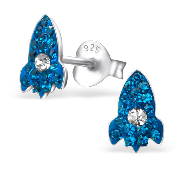 These pretty blue crystal rocket earrings are out of this world.