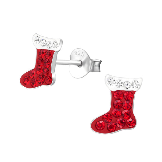 Crystal Christmas Stocking Sterling Silver Earrings