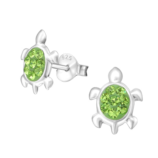 Green turtle tortoise crystal earrings