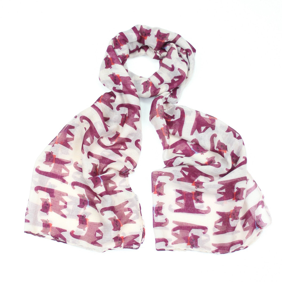Fun pink cat design on a white background printed scarf
